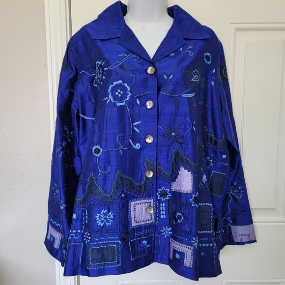 Vintage Laura Ashley 100% Silk Embroidered Jacket Womens Sz M Grandma Core Artsy - Picture 1 of 12